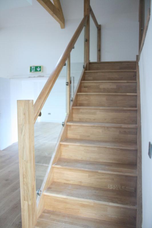 White Oak Stairs with Glass Balustrade