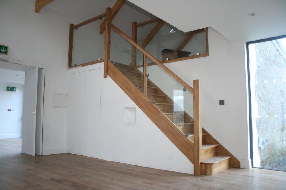 White Oak Stairs with Glass Balustrade
