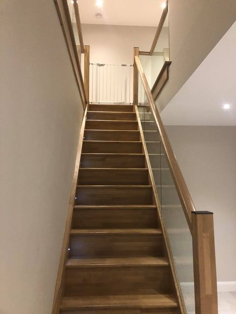 White Oak Closed Stairs with Glass